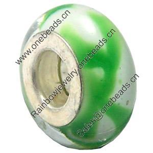 Lampwork Glass white Brass Plating Silver Beads, Rondelle, 6.8x13.5mm, Hole:4.5mm, Sold by PC