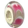 Lampwork Glass white Brass Plating Silver Beads, Rondelle, 6.8x13.5mm, Hole:4.5mm, Sold by PC