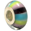 Lampwork Glass white Brass Plating Silver Beads, Rondelle, 6.8x13.5mm, Hole:4.5mm, Sold by PC