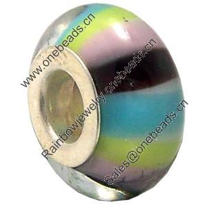 Lampwork Glass white Brass Plating Silver Beads, Rondelle, 6.8x13.5mm, Hole:4.5mm, Sold by PC