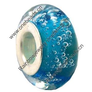 Lampwork Glass white Brass Plating Silver Beads, Rondelle, 6.8x13.5mm, Hole:4.5mm, Sold by PC