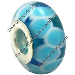 Lampwork Glass white Brass Plating Silver Beads, Rondelle, 6.8x13.5mm, Hole:4.5mm, Sold by PC