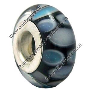 Lampwork Glass white Brass Plating Silver Beads, Rondelle, 6.8x13.5mm, Hole:4.5mm, Sold by PC