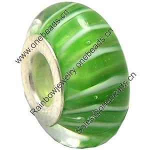 Lampwork Glass white Brass Plating Silver Beads, Rondelle, 6.8x13.5mm, Hole:4.5mm, Sold by PC