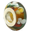 Lampwork Glass white Brass Plating Silver Beads, Rondelle, 6.8x13.5mm, Hole:4.5mm, Sold by PC