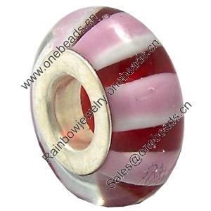 Lampwork Glass white Brass Plating Silver Beads, Rondelle, 6.8x13.5mm, Hole:4.5mm, Sold by PC