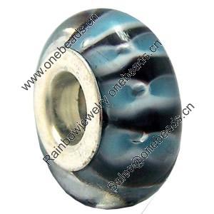 Lampwork Glass white Brass Plating Silver Beads, Rondelle, 6.8x13.5mm, Hole:4.5mm, Sold by PC