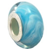 Lampwork Glass white Brass Plating Silver Beads, Rondelle, 6.8x13.5mm, Hole:4.5mm, Sold by PC