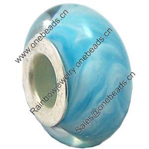 Lampwork Glass white Brass Plating Silver Beads, Rondelle, 6.8x13.5mm, Hole:4.5mm, Sold by PC