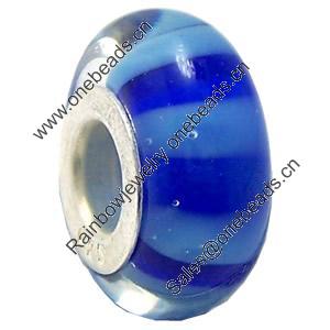 Lampwork Glass white Brass Plating Silver Beads, Rondelle, 6.8x13.5mm, Hole:4.5mm, Sold by PC