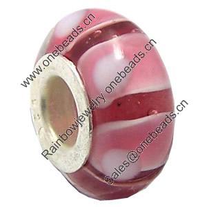 Lampwork Glass white Brass Plating Silver Beads, Rondelle, 6.8x13.5mm, Hole:4.5mm, Sold by PC