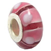 Lampwork Glass white Brass Plating Silver Beads, Rondelle, 6.8x13.5mm, Hole:4.5mm, Sold by PC