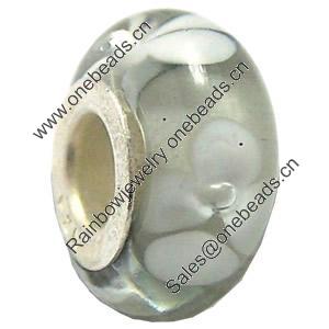 Lampwork Glass white Brass Plating Silver Beads, Rondelle, 6.8x13.5mm, Hole:4.5mm, Sold by PC