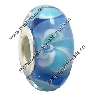 Lampwork Glass white Brass Plating Silver Beads, Rondelle, 6.8x13.5mm, Hole:4.5mm, Sold by PC