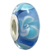 Lampwork Glass white Brass Plating Silver Beads, Rondelle, 6.8x13.5mm, Hole:4.5mm, Sold by PC