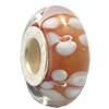 Lampwork Glass white Brass Plating Silver Beads, Rondelle, 6.8x13.5mm, Hole:4.5mm, Sold by PC