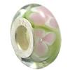 Lampwork Glass white Brass Plating Silver Beads, Rondelle, 6.8x13.5mm, Hole:4.5mm, Sold by PC