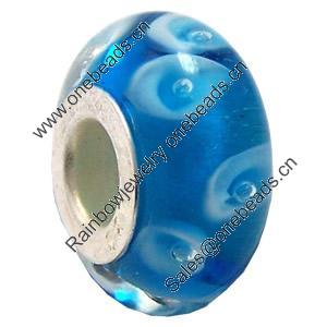 Lampwork Glass white Brass Plating Silver Beads, Rondelle, 6.8x13.5mm, Hole:4.5mm, Sold by PC