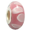 Lampwork Glass white Brass Plating Silver Beads, Rondelle, 6.8x13.5mm, Hole:4.5mm, Sold by PC