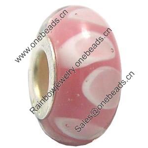 Lampwork Glass white Brass Plating Silver Beads, Rondelle, 6.8x13.5mm, Hole:4.5mm, Sold by PC