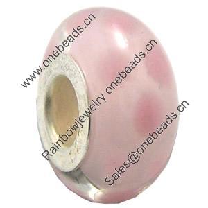 Lampwork Glass white Brass Plating Silver Beads, Rondelle, 6.8x13.5mm, Hole:4.5mm, Sold by PC