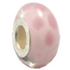 Lampwork Glass white Brass Plating Silver Beads, Rondelle, 6.8x13.5mm, Hole:4.5mm, Sold by PC