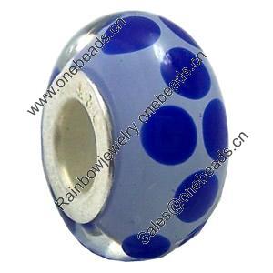 Lampwork Glass white Brass Plating Silver Beads, Rondelle, 6.8x13.5mm, Hole:4.5mm, Sold by PC