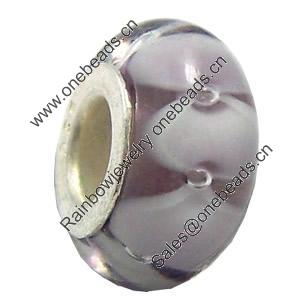 Lampwork Glass white Brass Plating Silver Beads, Rondelle, 6.8x13.5mm, Hole:4.5mm, Sold by PC