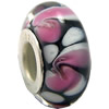 Lampwork Glass white Brass Plating Silver Beads, Rondelle, 6.8x13.5mm, Hole:4.5mm, Sold by PC