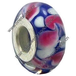 Lampwork Glass white Brass Plating Silver Beads, Rondelle, 6.8x13.5mm, Hole:4.5mm, Sold by PC