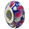 Lampwork Glass white Brass Plating Silver Beads, Rondelle, 6.8x13.5mm, Hole:4.5mm, Sold by PC