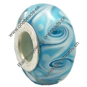 Lampwork Glass white Brass Plating Silver Beads, Rondelle, 6.8x13.5mm, Hole:4.5mm, Sold by PC