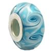 Lampwork Glass white Brass Plating Silver Beads, Rondelle, 6.8x13.5mm, Hole:4.5mm, Sold by PC