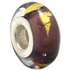 Lampwork Glass white Brass Plating Silver Beads, Rondelle, 6.8x13.5mm, Hole:4.5mm, Sold by PC