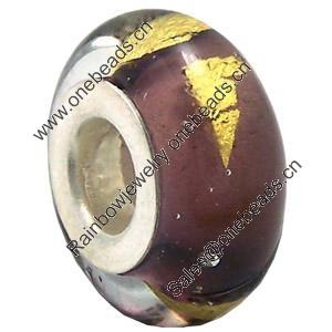 Lampwork Glass white Brass Plating Silver Beads, Rondelle, 6.8x13.5mm, Hole:4.5mm, Sold by PC