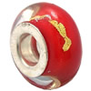 Lampwork Glass white Brass Plating Silver Beads, Rondelle, 6.8x13.5mm, Hole:4.5mm, Sold by PC