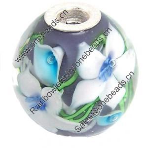 Lampwork Glass Beads with 925 Silver core, 20mm, Hole:4.5mm, Sold by PC