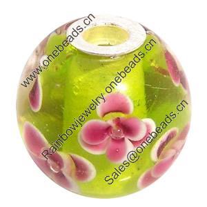 Lampwork Glass Beads with 925 Silver core, 20mm, Hole:4.5mm, Sold by PC