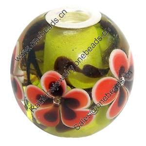 Lampwork Glass Beads with 925 Silver core, 20mm, Hole:4.5mm, Sold by PC