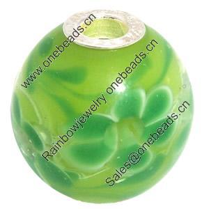 Lampwork Glass 925 Silver Beads, 20mm, Hole:4.5mm, Sold by PC