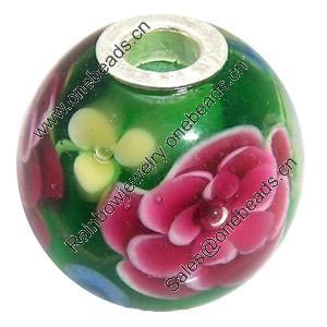 Lampwork Glass 925 Silver Beads, 20mm, Hole:4.5mm, Sold by PC