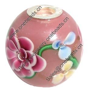 Lampwork Glass 925 Silver Beads, 20mm, Hole:4.5mm, Sold by PC