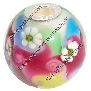 Lampwork Glass 925 Silver Beads, 20mm, Hole:4.5mm, Sold by PC