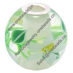 Lampwork Glass 925 Silver Beads, 20mm, Hole:4.5mm, Sold by PC
