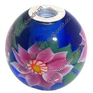 Lampwork Glass 925 Silver Beads, 20mm, Hole:4.5mm, Sold by PC