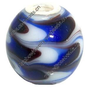 Lampwork Glass 925 Silver Beads, 20mm, Hole:4.5mm, Sold by PC