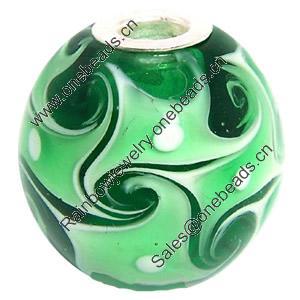 Lampwork Glass 925 Silver Beads, 20mm, Hole:4.5mm, Sold by PC