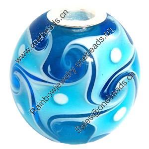 Lampwork Glass 925 Silver Beads, 20mm, Hole:4.5mm, Sold by PC