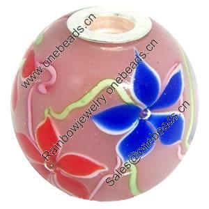 Lampwork Glass 925 Silver Beads, 20mm, Hole:4.5mm, Sold by PC