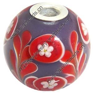 Lampwork Glass 925 Silver Beads, 20mm, Hole:4.5mm, Sold by PC